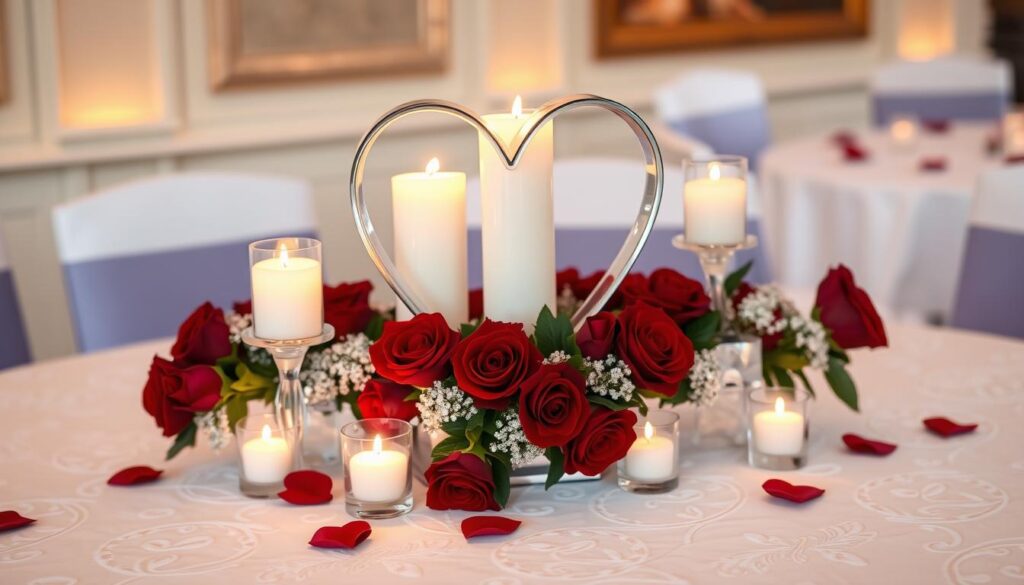 elegant heart-themed centerpiece