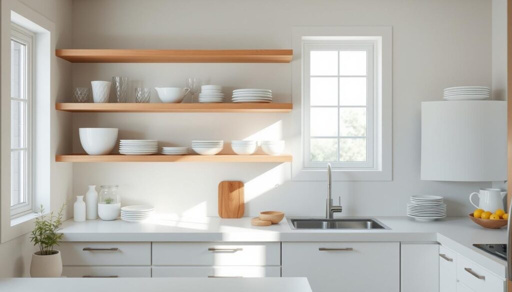 minimalist kitchen shelves