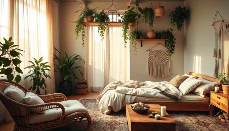 Green boho bedroom