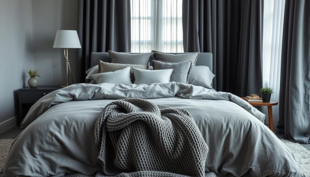 gray bedroom textiles