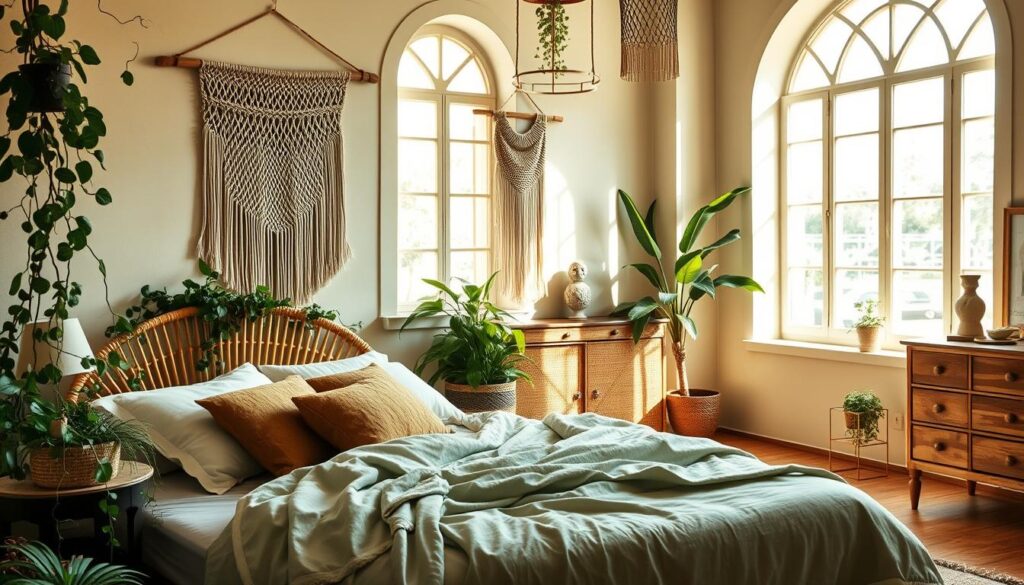 green boho bedroom