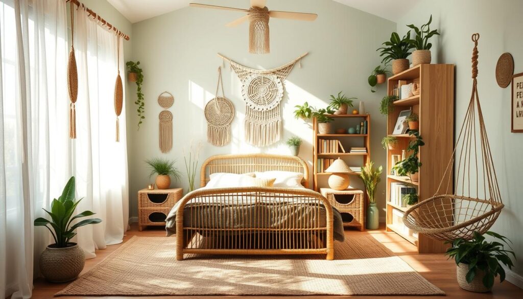 green boho bedroom design
