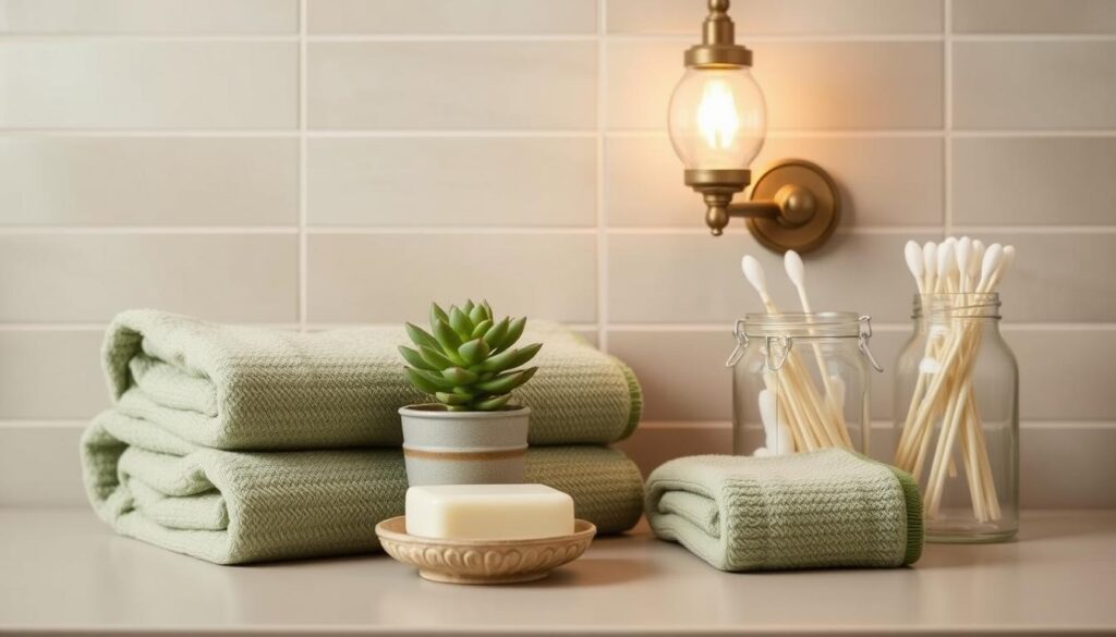 olive green bathroom essentials