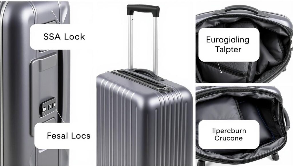 Close-up of important suitcase features