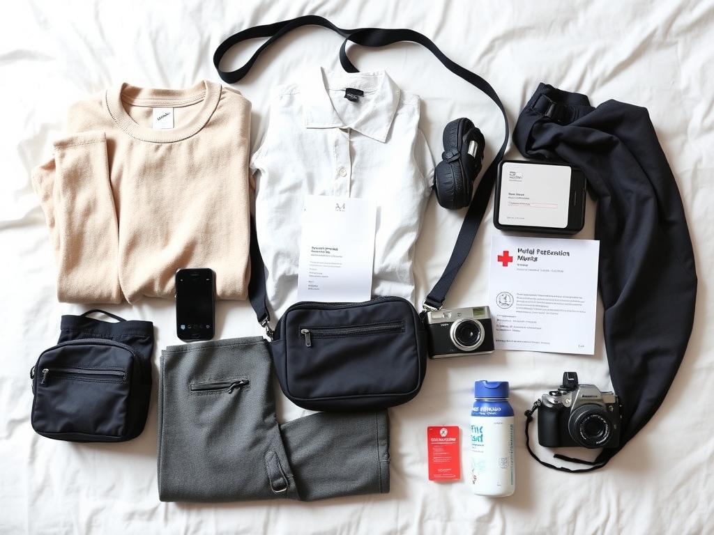 Organized packing layout for solo female traveler Organized packing layout for solo female traveler