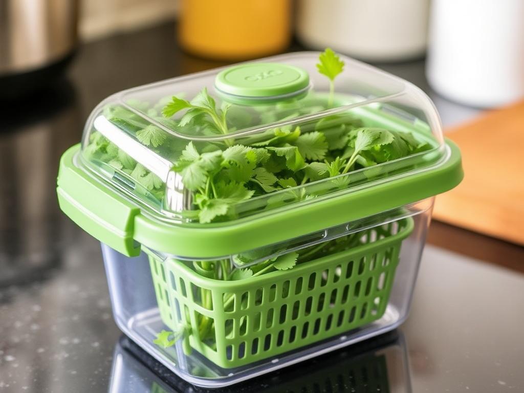 Oxo Good Grips GreenSaver Herb Keeper with fresh herbs inside