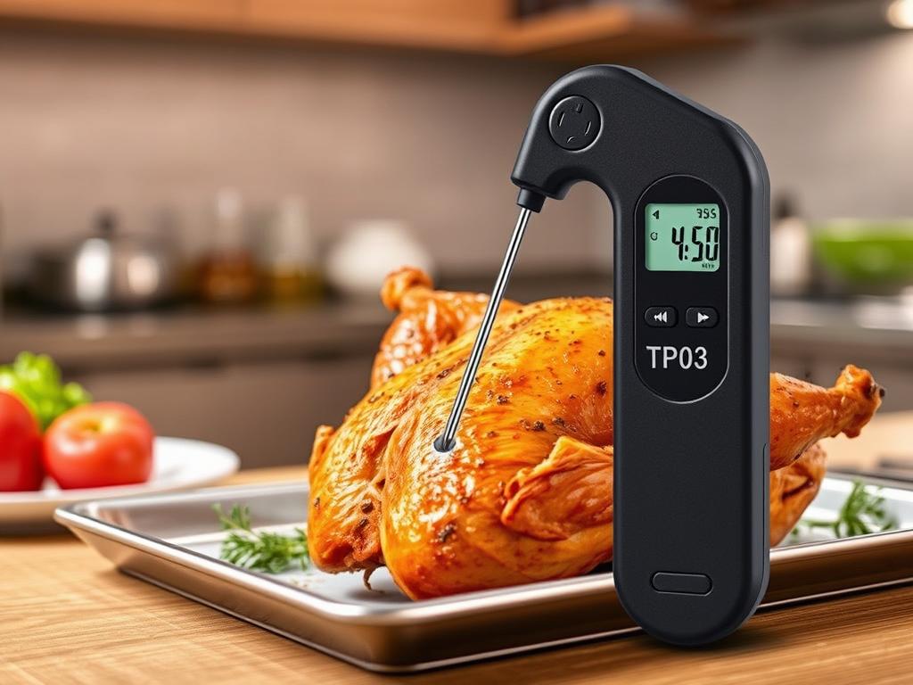 ThermoPro TP03 Digital Meat Thermometer checking the temperature of a roast
