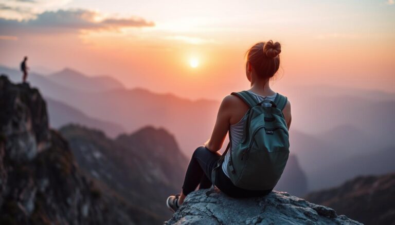 Woman enjoying sunset view while solo traveling